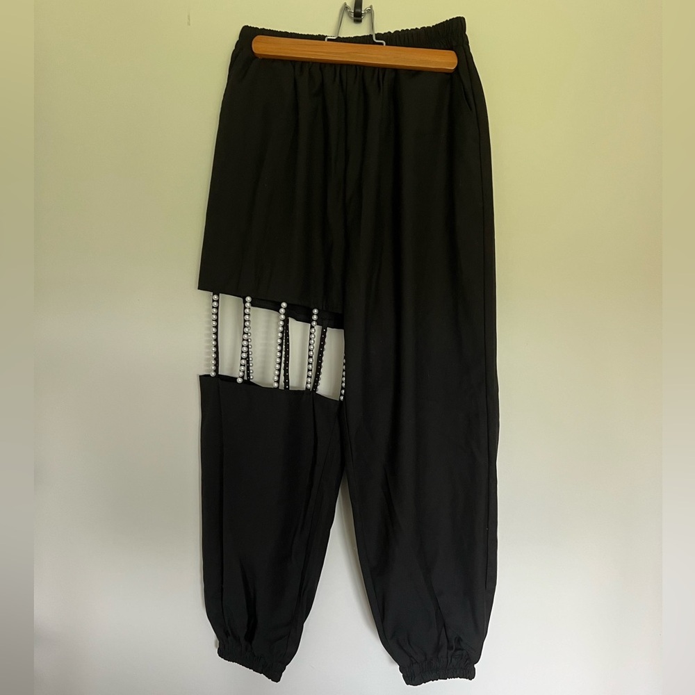 Black Cut Out Pearl Joggers